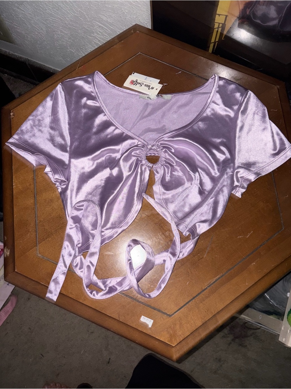 Miss Selfridge Lavender Satin Tie-Front Crop Top